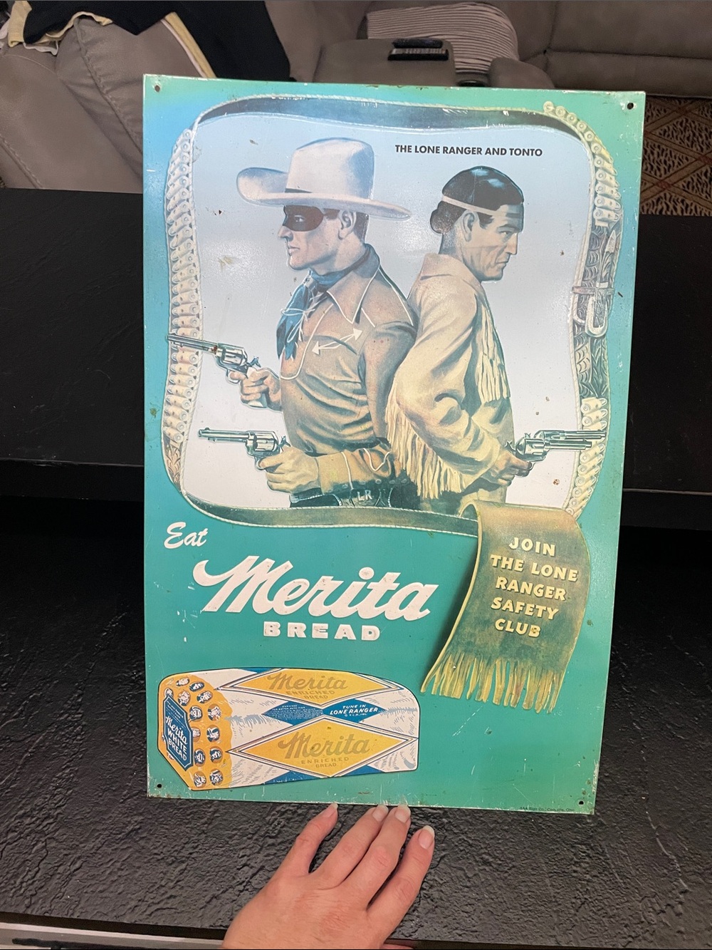 Vintage Style Lone Ranger & Tonto Merita Bread Advert. Metal 12 1/2x19